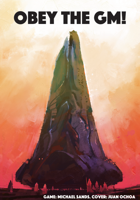 OBEY THE GM! cover, showing a strange monolith and some people standing at the base